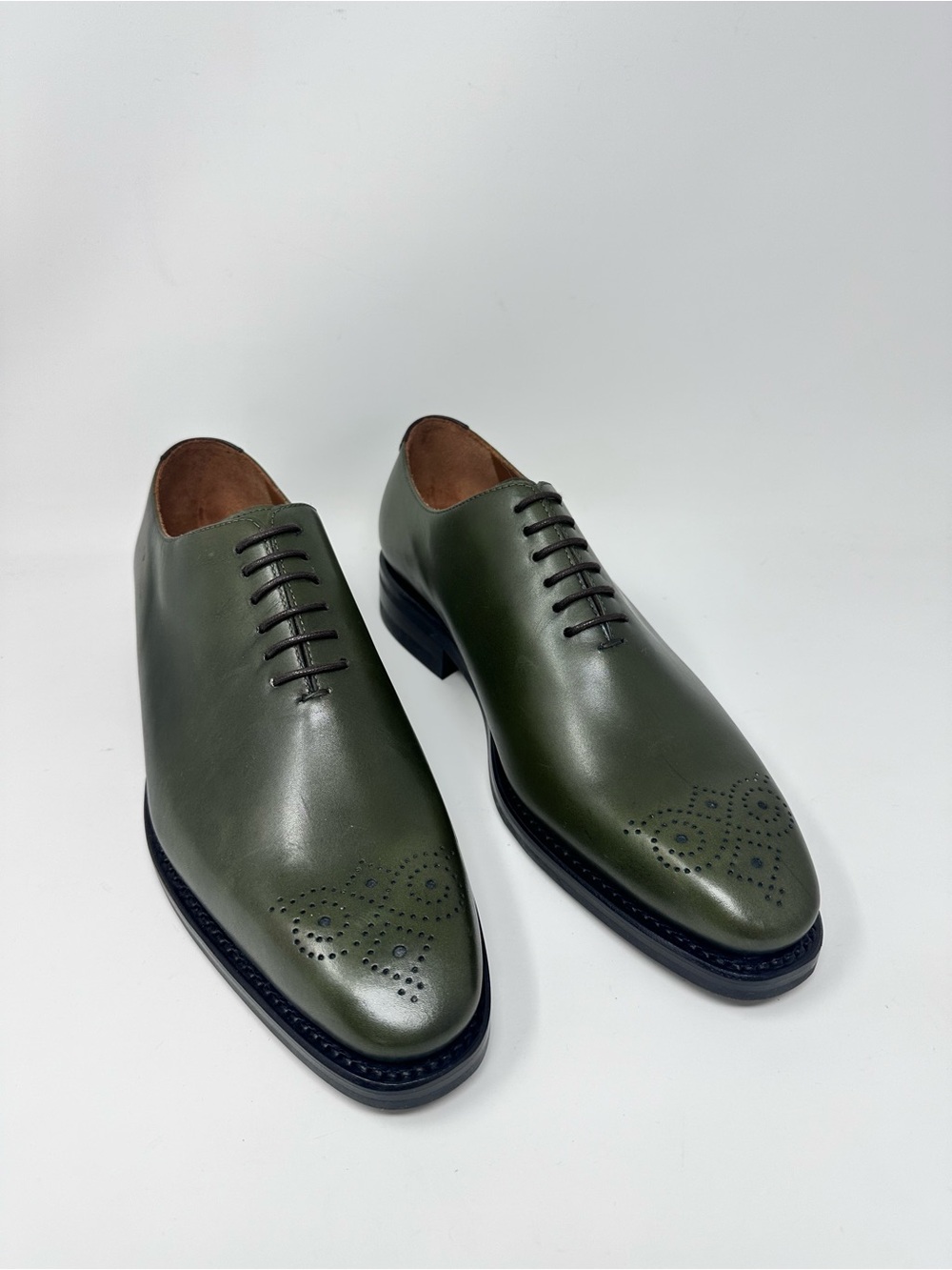Dapperfam Men's Olive Green Leather Oxford Shoes Size 10.5 Lace up - Picture 2 of 13